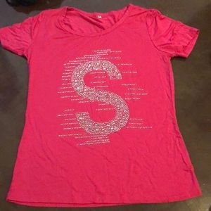 It is a pink T-shirt